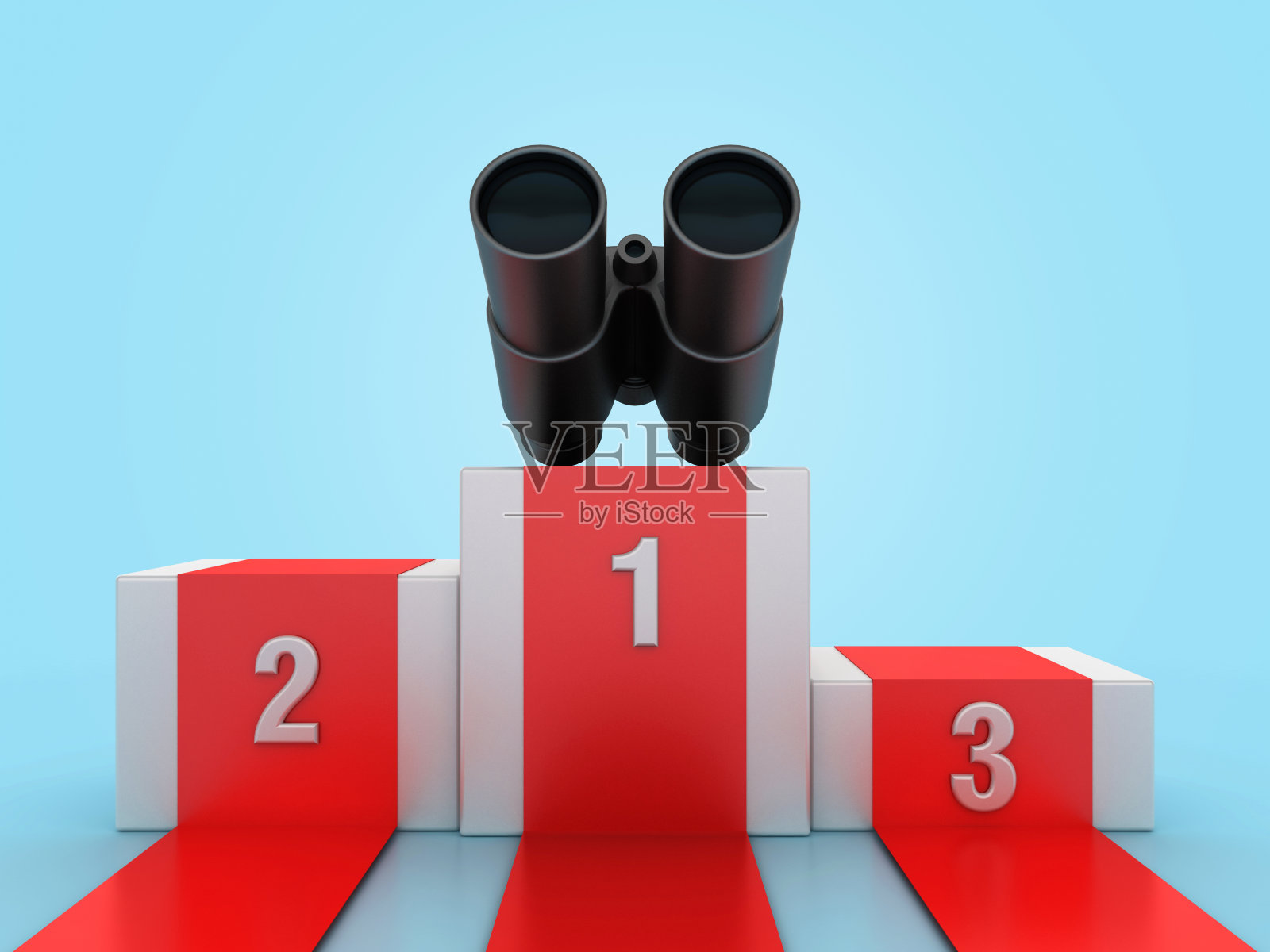 获奖者领奖台上的3D双筒望远镜照片摄影图片