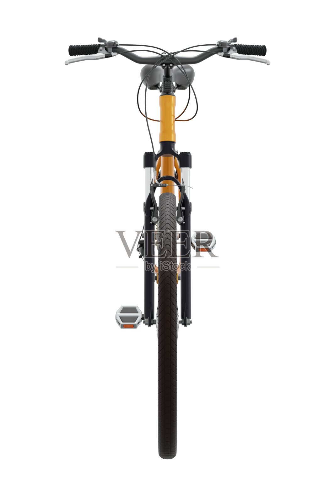 橙色自行车，前视图孤立在白色背景，3D插图照片摄影图片