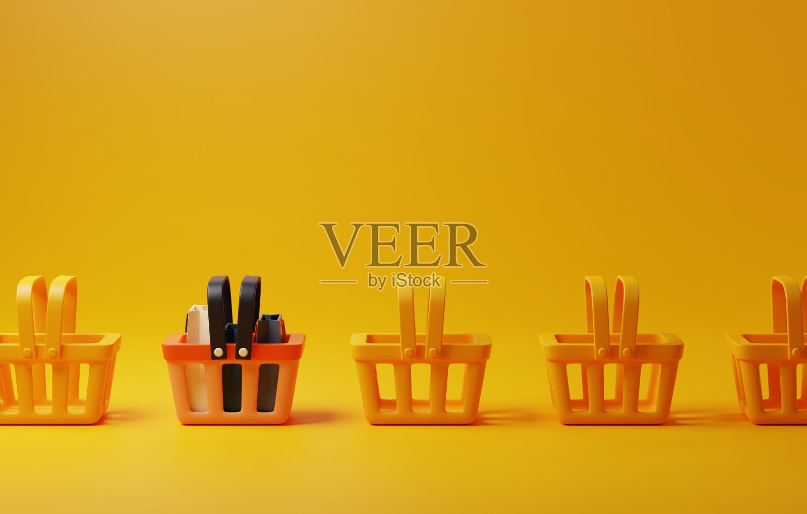 提高你的网上交易购物袋和购物篮。三维渲染照片摄影图片