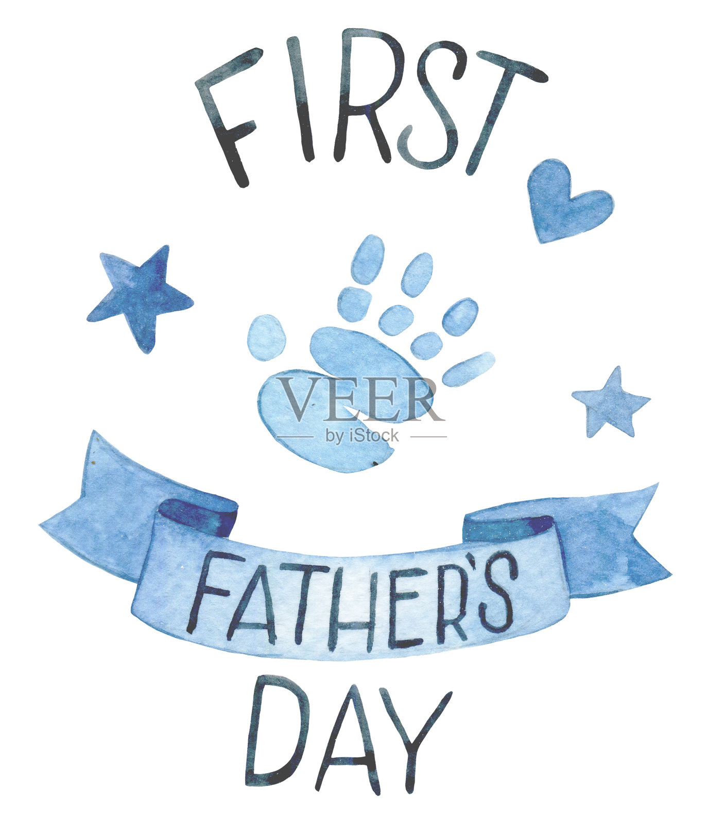 水彩画，祝贺，父亲节装饰。第一个父亲节插画图片素材