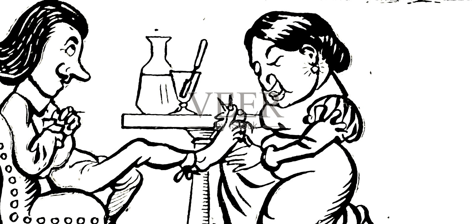 女人给男人剪脚趾甲插画图片素材