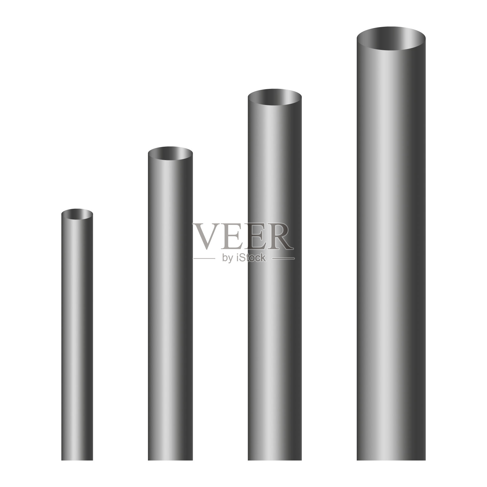 金属圆柱图。梯度银条。垂直3D管。矢量插图。插画图片素材