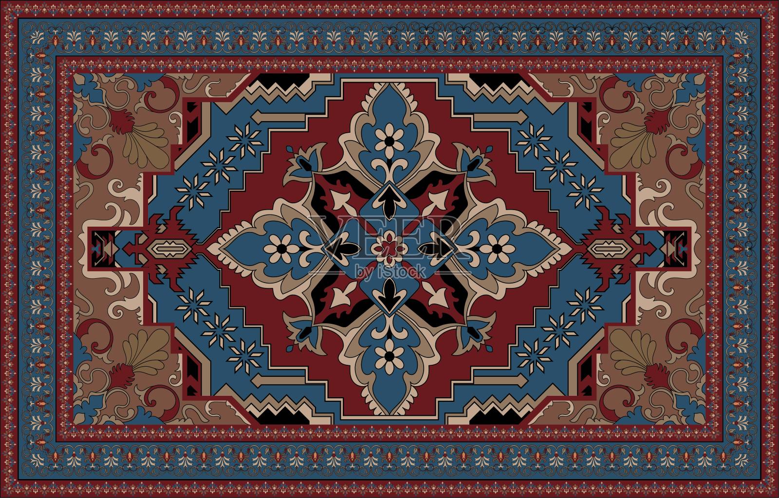 亚洲的地毯。红色抽象图案席子，传统民族部落图案。阿兹特克插画图片素材
