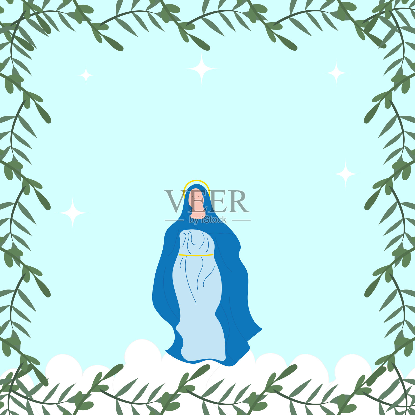 圣母玛利亚或上帝之母。圣母升天。矢量插图的基督教和天主教社区。插画图片素材