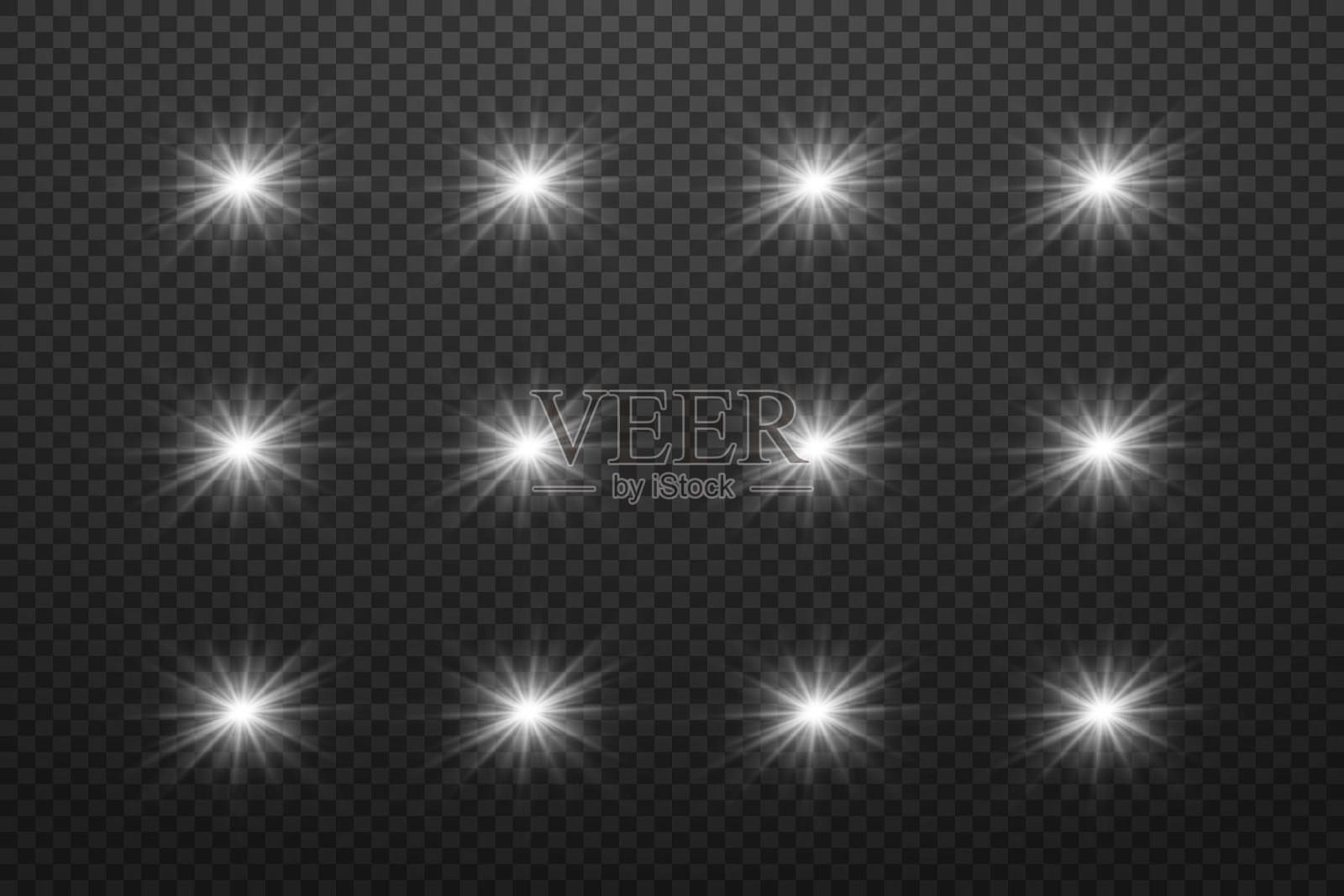 明亮的白色星星和亮点。闪亮的光线，一组闪光。插画图片素材