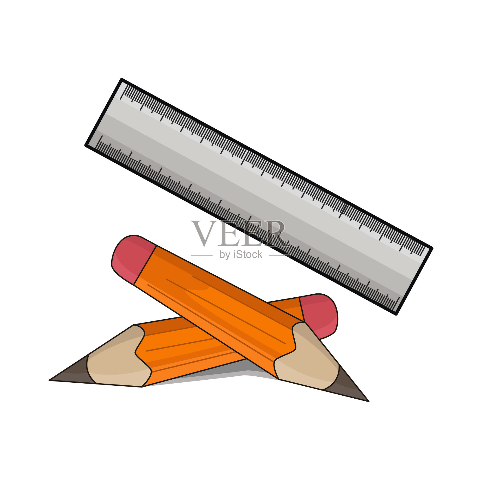 铅笔和尺子插画图片素材