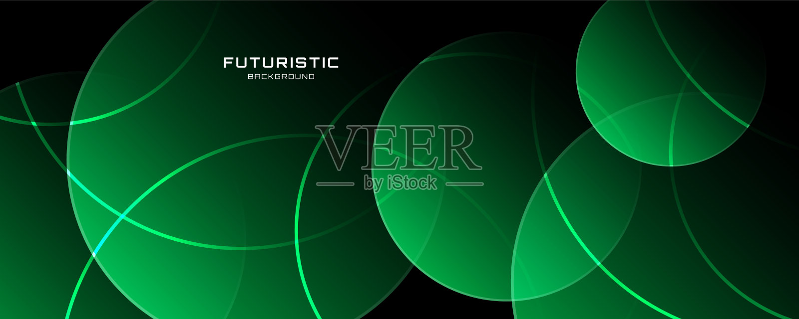 三维绿色几何抽象背景在暗空间上重叠层，以圆形效果装饰。现代平面设计元素线条风格的网络横幅，海报，传单，卡片，封面，或小册子的概念插画图片素材