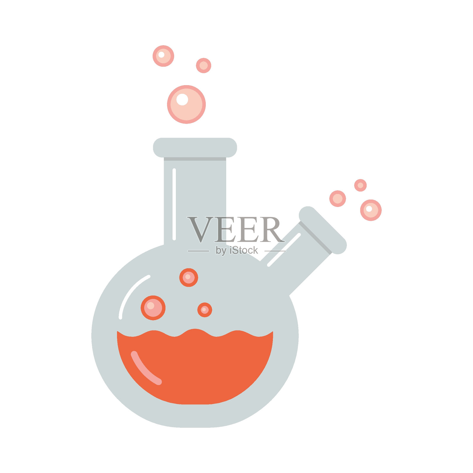 实验室试管，双颈烧瓶。装有化学试剂的透明玻璃器皿。化学课实验设备。矢量插图隔离在白色，平面设计插画图片素材