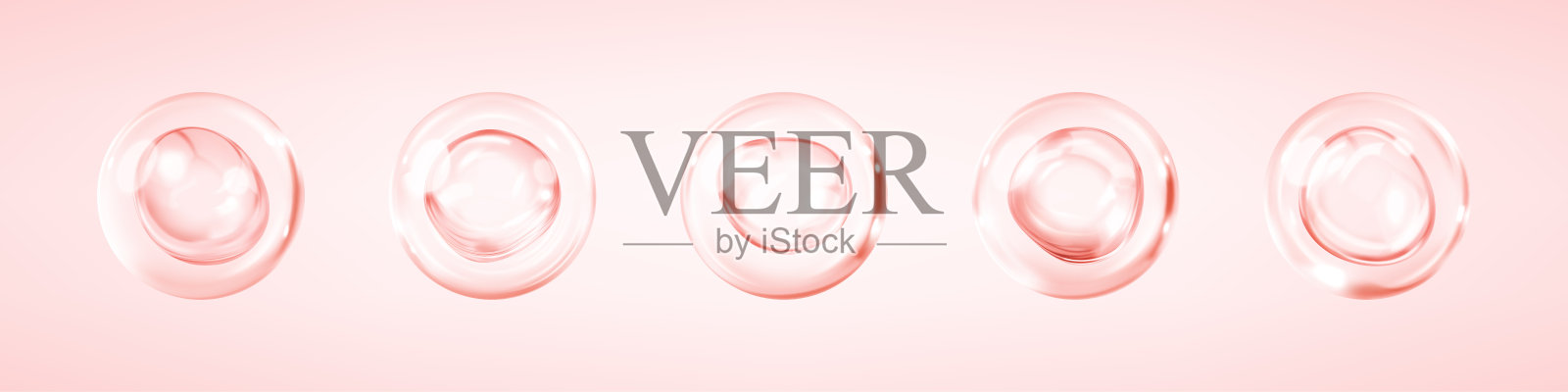 透明的粉红色液体气泡。胶原蛋白血清泡沫。美容精华。概念护肤化妆品解决方案。矢量三维插图插画图片素材