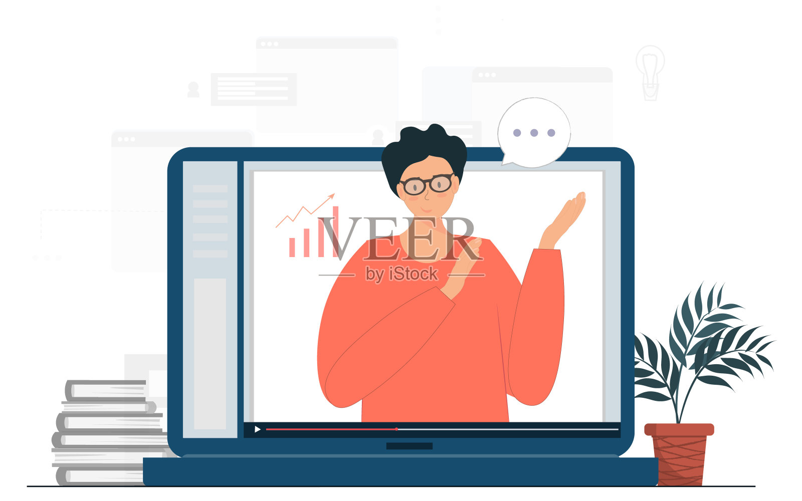 人对在线会议，会议，在线学习概念，视频会议与团队，远程工作从家里，平面矢量插图插画图片素材