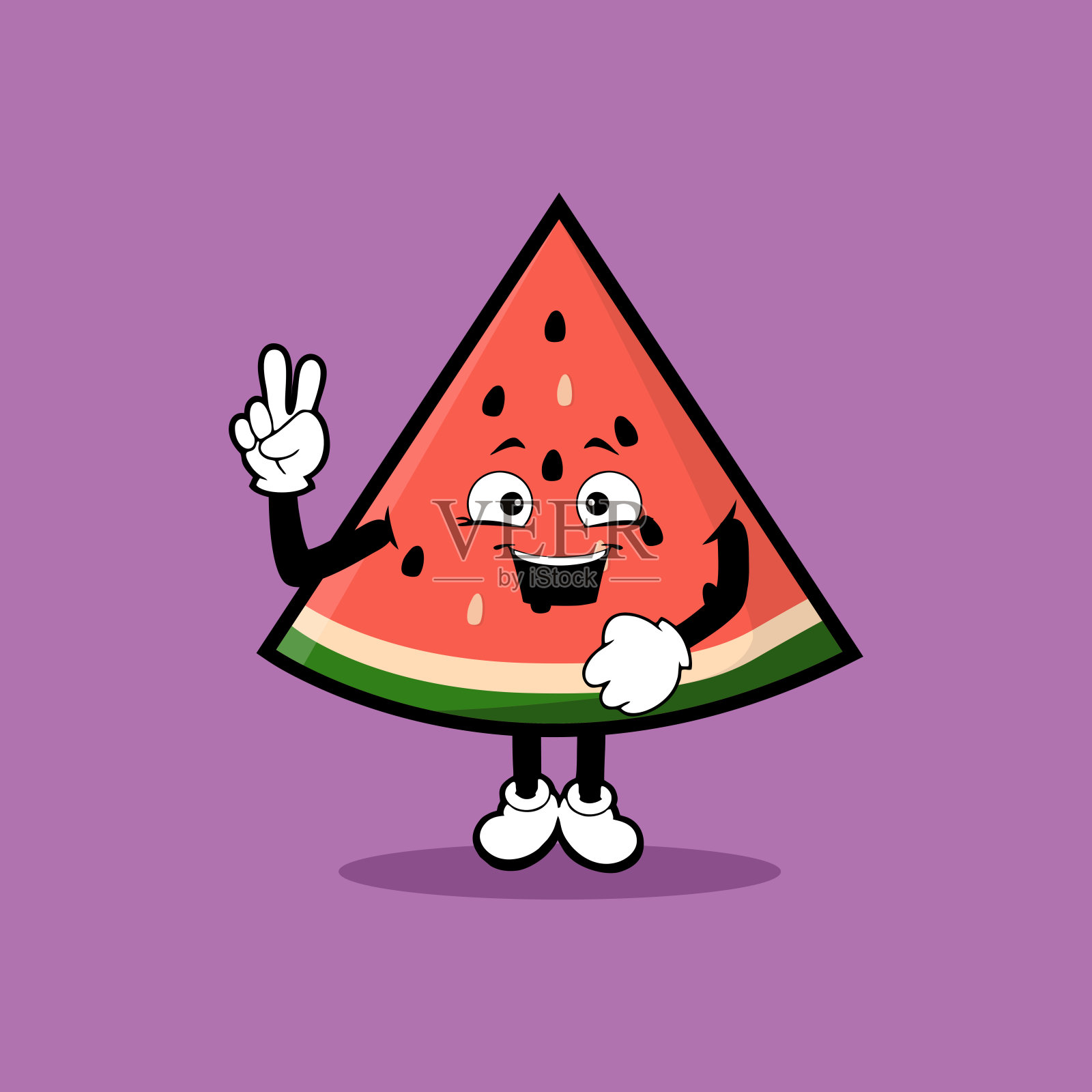 可爱的西瓜切片水果字符和平手表达向量插画图片素材