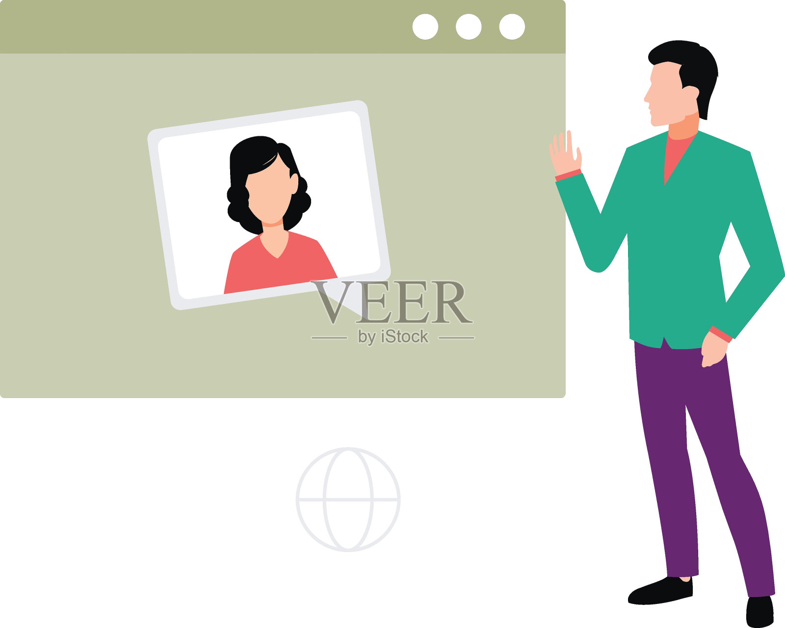 一个人在网页上聊天。插画图片素材