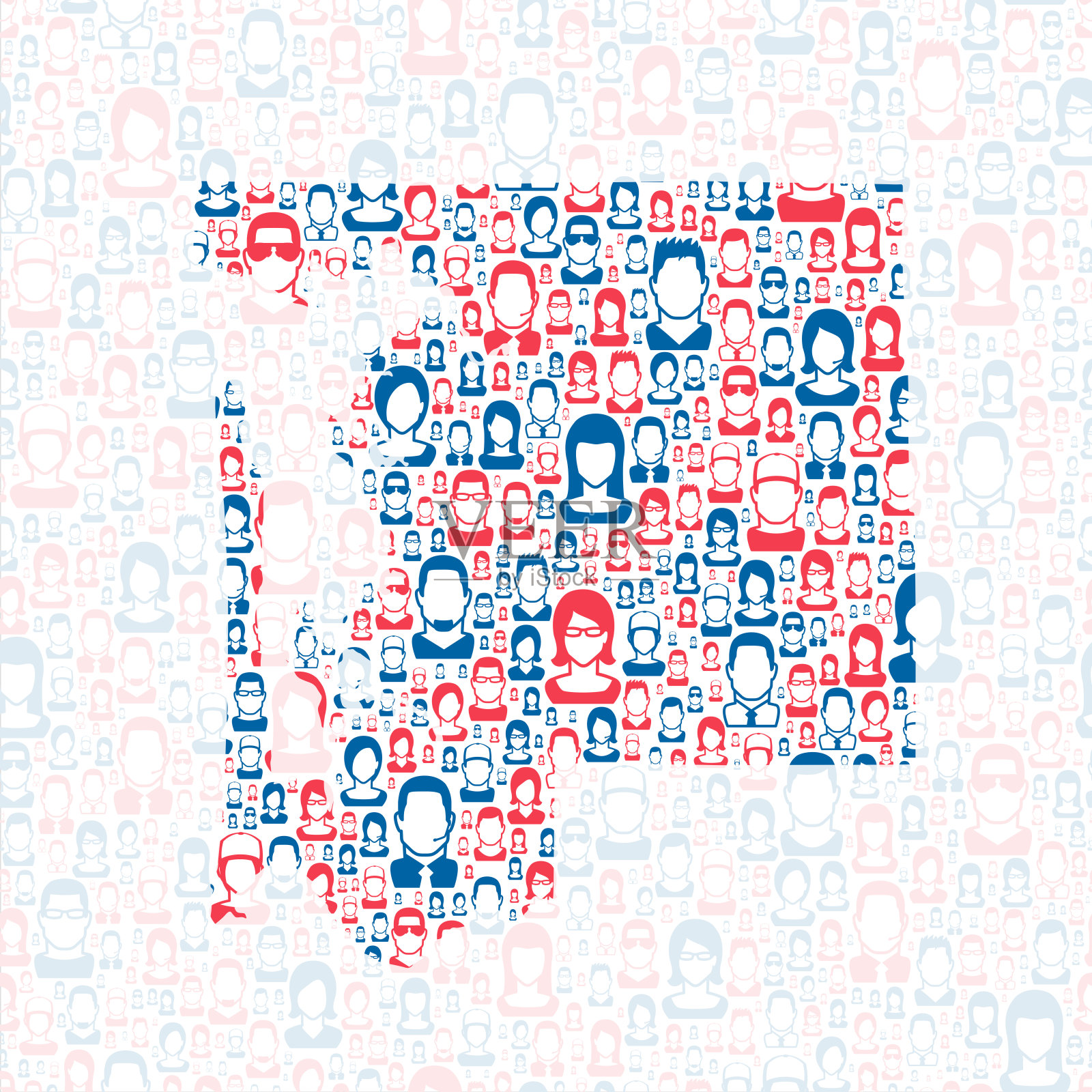 太平洋县，华盛顿州。地图上有蓝色和红色的人插画图片素材