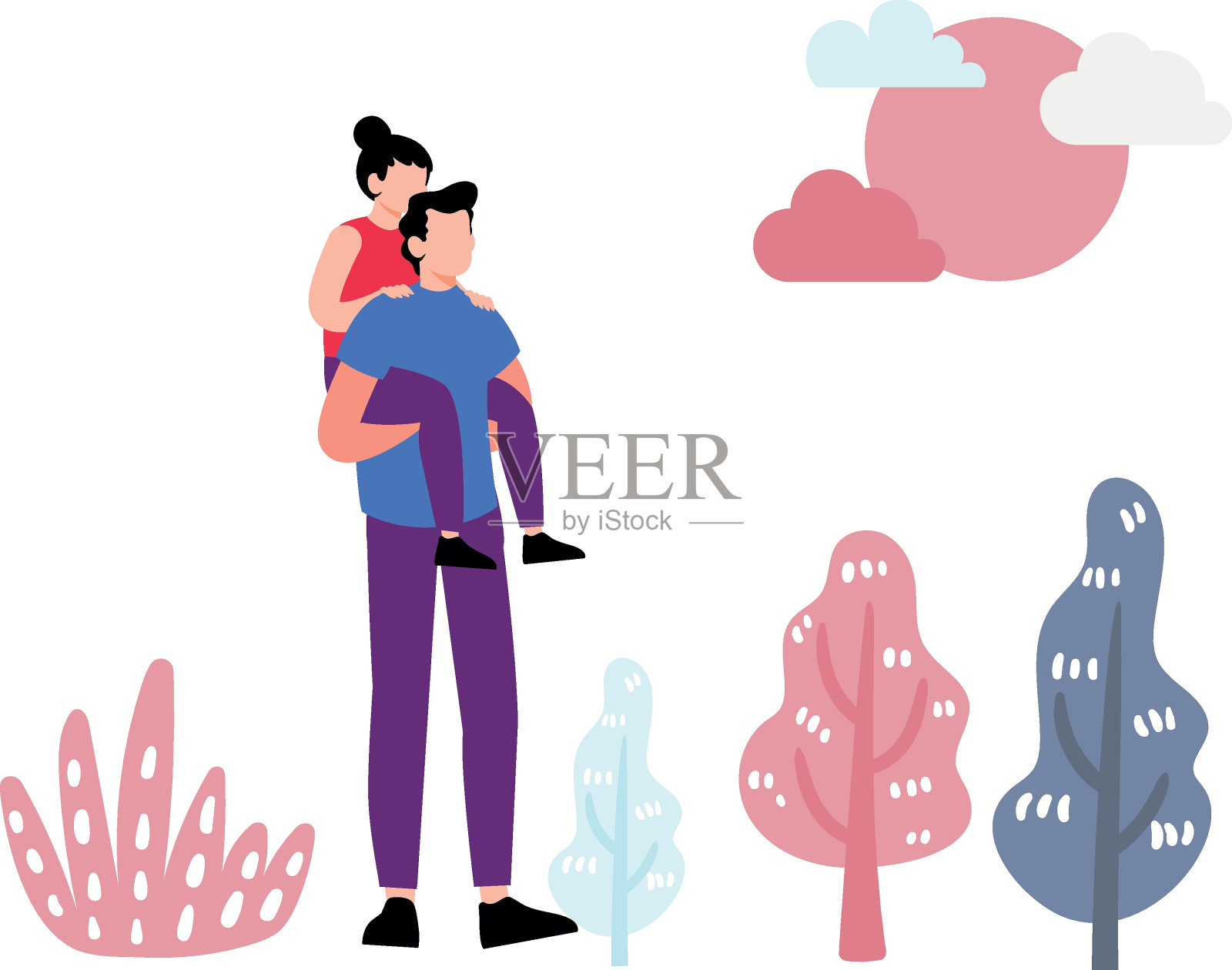 一个男孩抱着一个孩子。插画图片素材