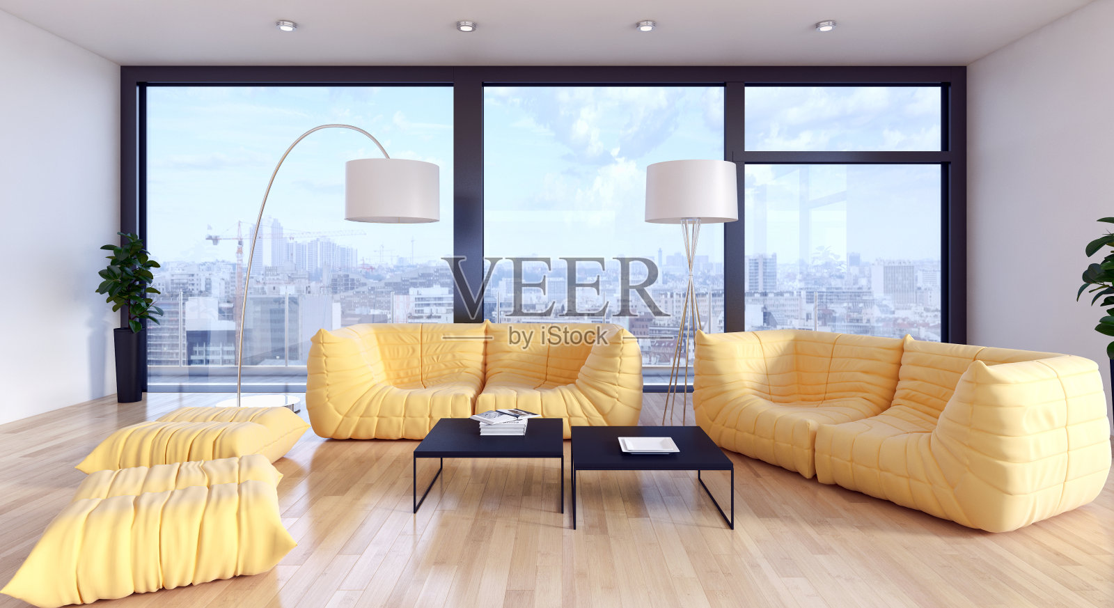 大型豪华现代明亮内饰客厅模型插图3D渲染图像照片摄影图片