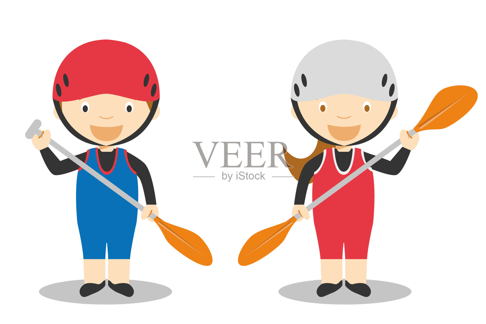 皮划艇激流回旋男女卡通人物矢量图插画图片素材