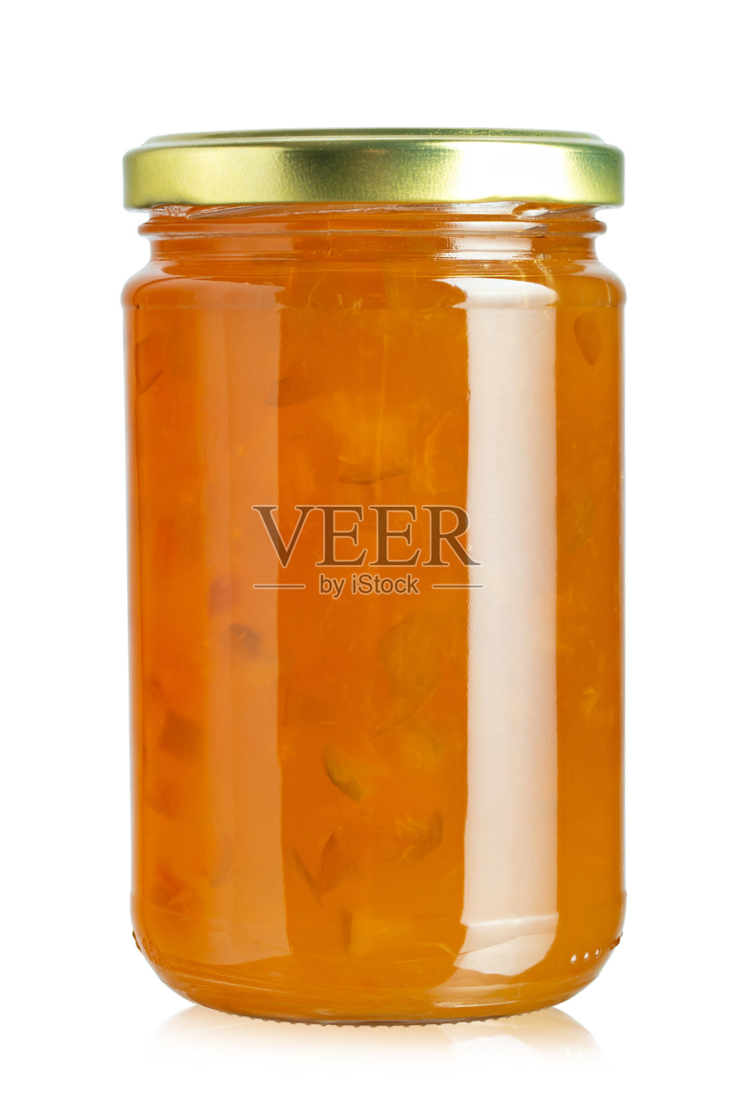 彩色的果酱装在玻璃罐里，孤立在白色的背景上。文件包含剪辑路径。全景深。照片摄影图片