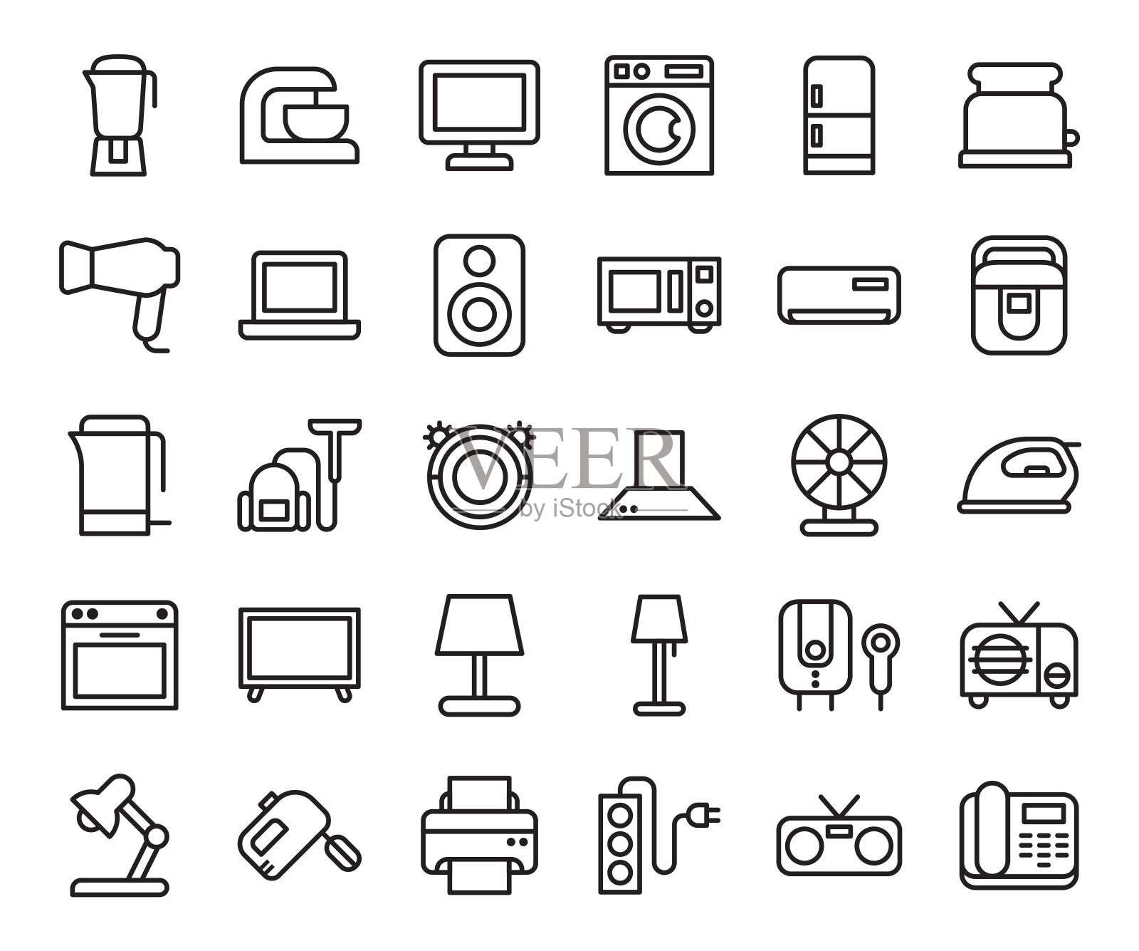 电器图标集隔离在白色背景上插画图片素材