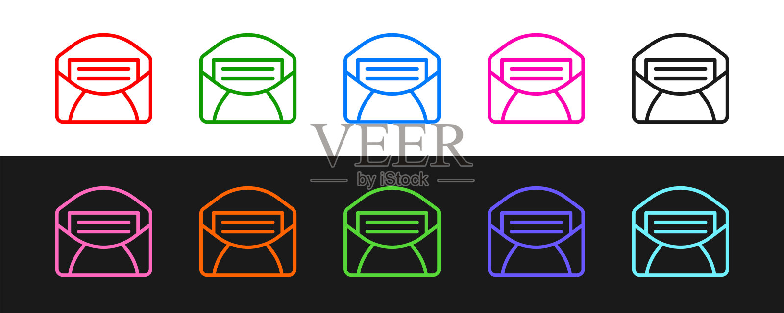 设置行邮件和电子邮件图标隔离在黑白背景。信封符号e-mail。电子邮件消息标志。向量插画图片素材