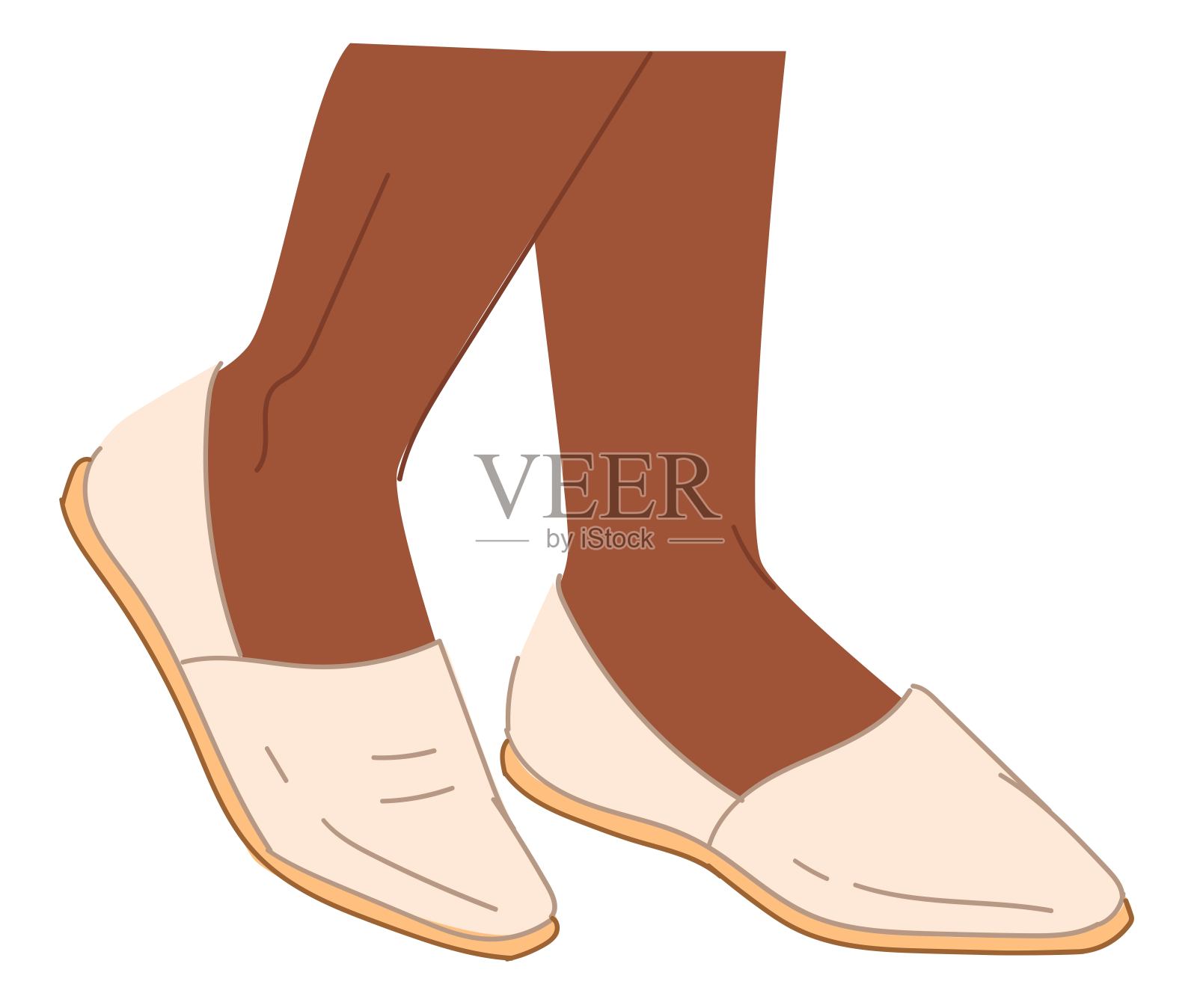 新潮时尚的皮鞋，皮平底鞋插画图片素材