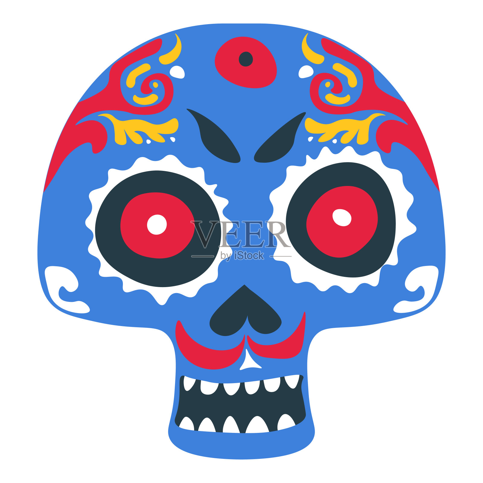 骷髅头配上僵尸妆，亡灵节插画图片素材