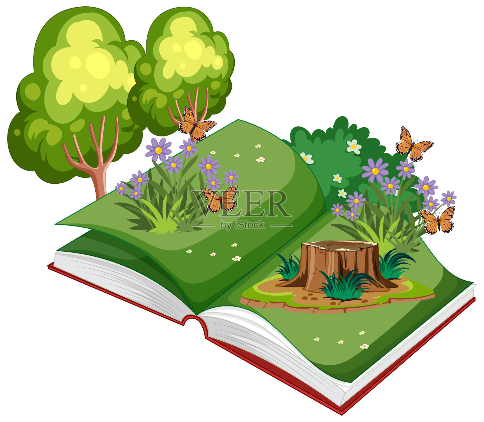 插图一本打开的书与自然元素插画图片素材