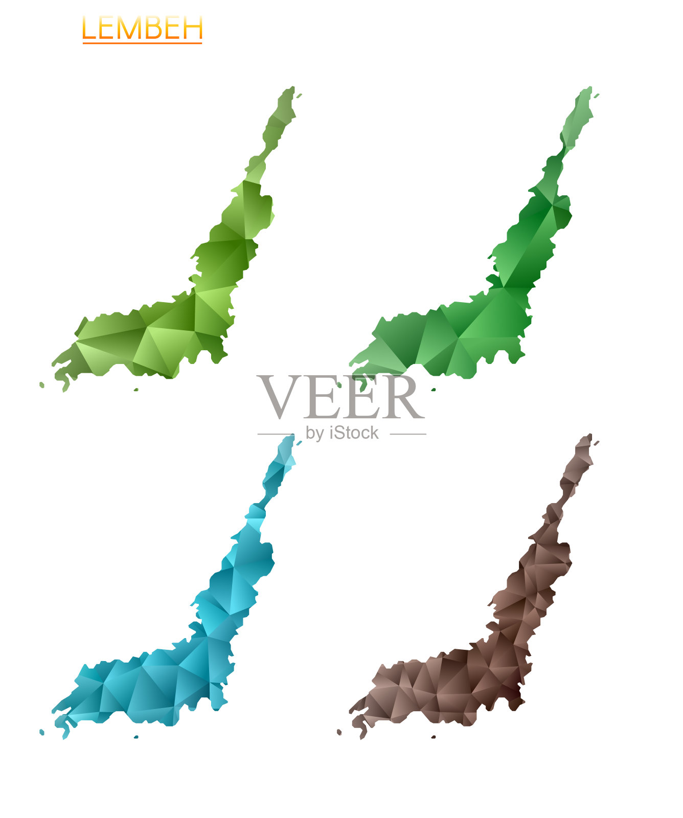 Lembeh的向量多边形映射集。明亮的渐变地图岛在低多边形风格。多色Lembeh地图几何风格为您的信息图表。惊人的矢量插图。插画图片素材