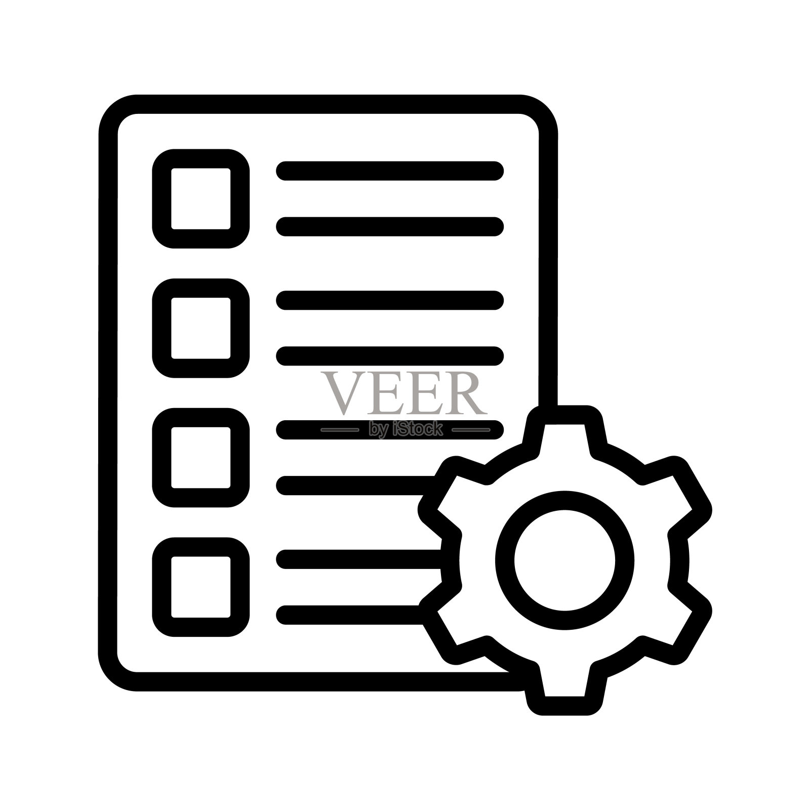 齿轮与页面表示矢量设计的列表设置在时尚的风格，可编辑的图标。插画图片素材