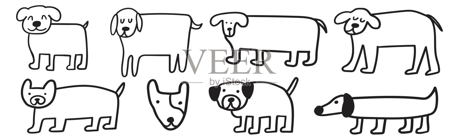 可爱有趣的狗。涂鸦。手绘设计。黑色的颜色。插画图片素材