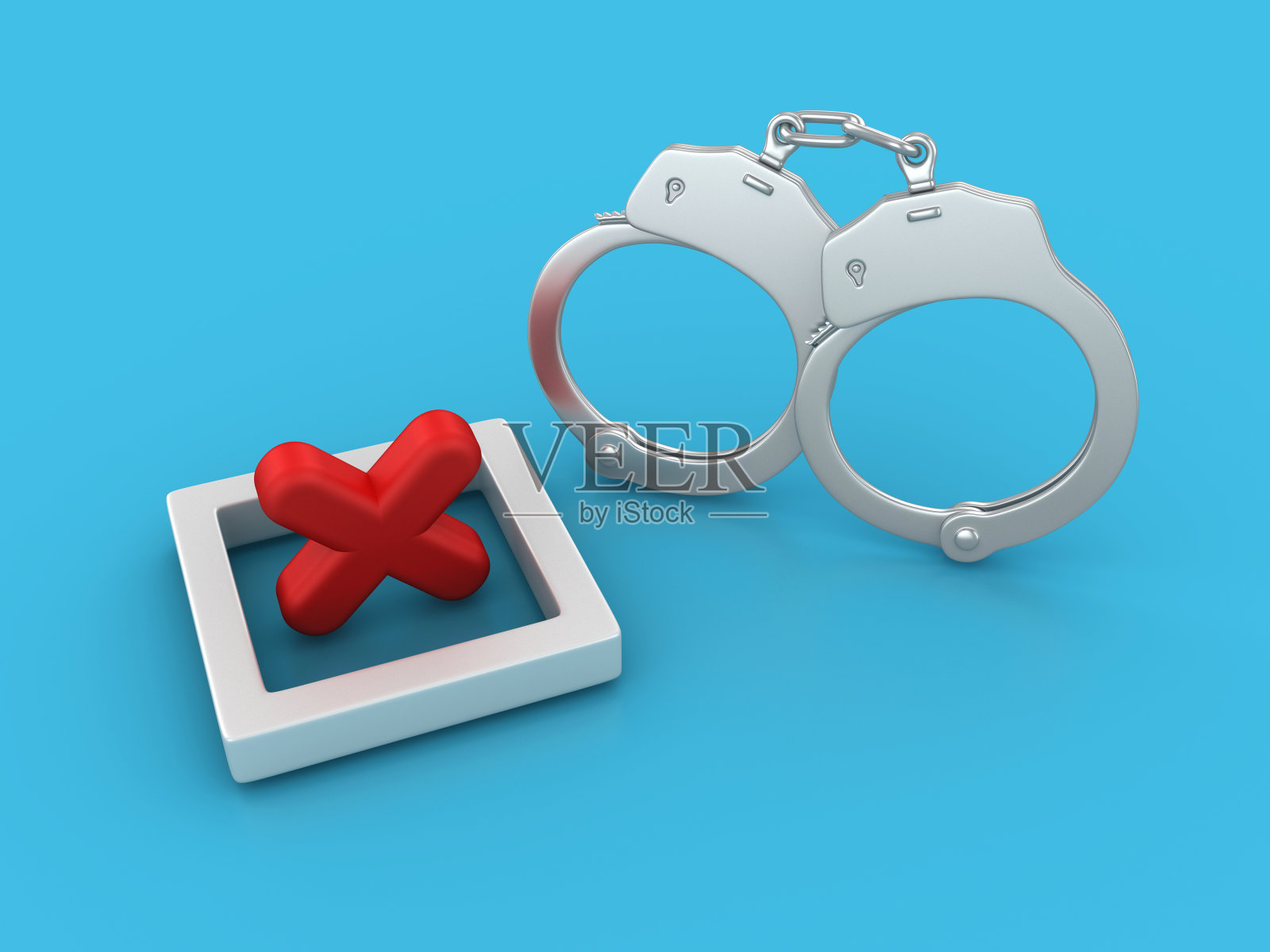 3D手铐与交叉盒照片摄影图片