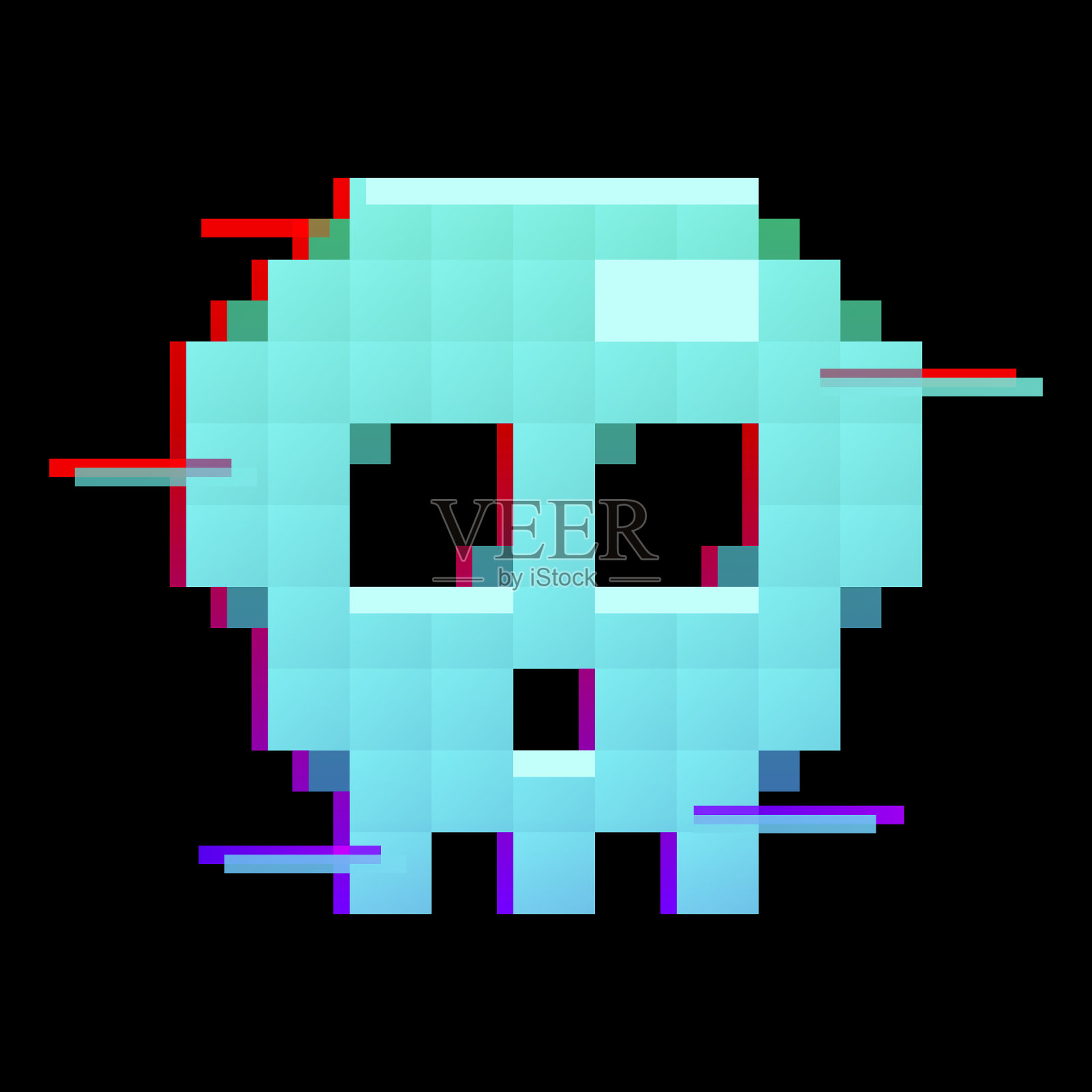 矢量像素化头骨图标，贴纸插画图片素材