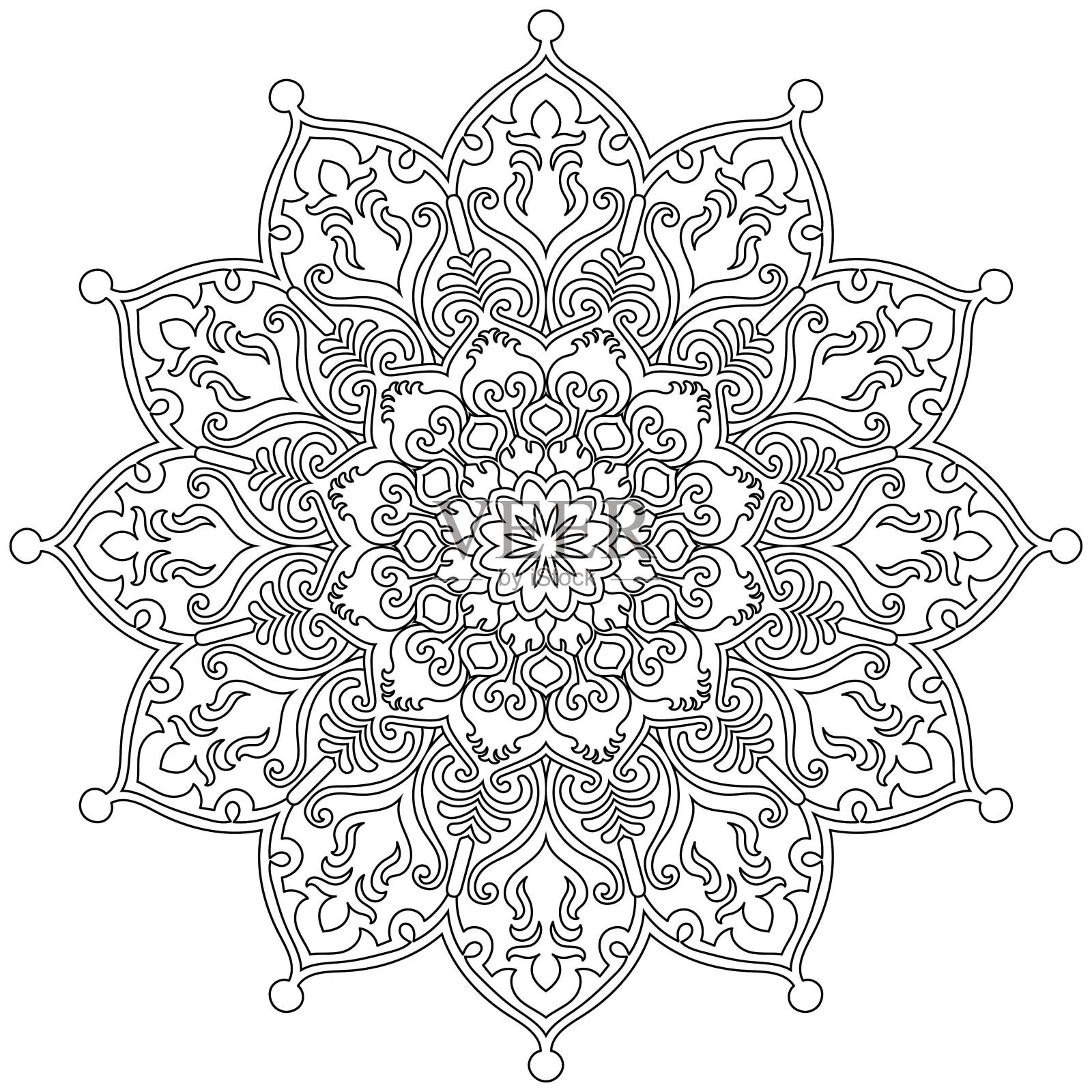 白色背景上的无色曼陀罗线用于着色曼陀罗圈插画图片素材