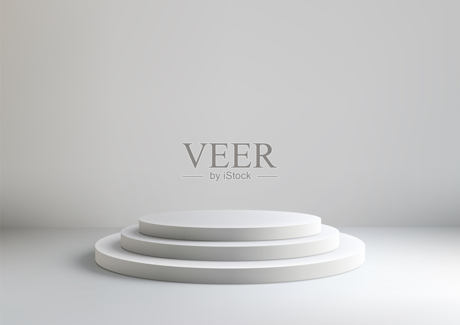 干净和圆滑的三维三层白色讲台，理想的现代产品展示，模型，展示插画图片素材