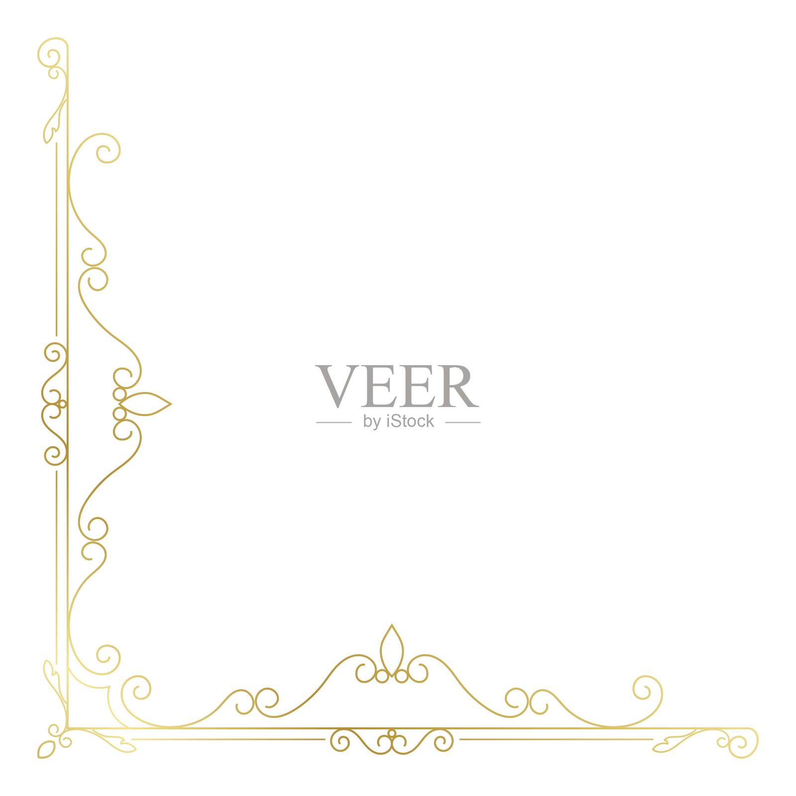 黄金卷花形状的复古角线制成巴洛克风格的框架。插画图片素材