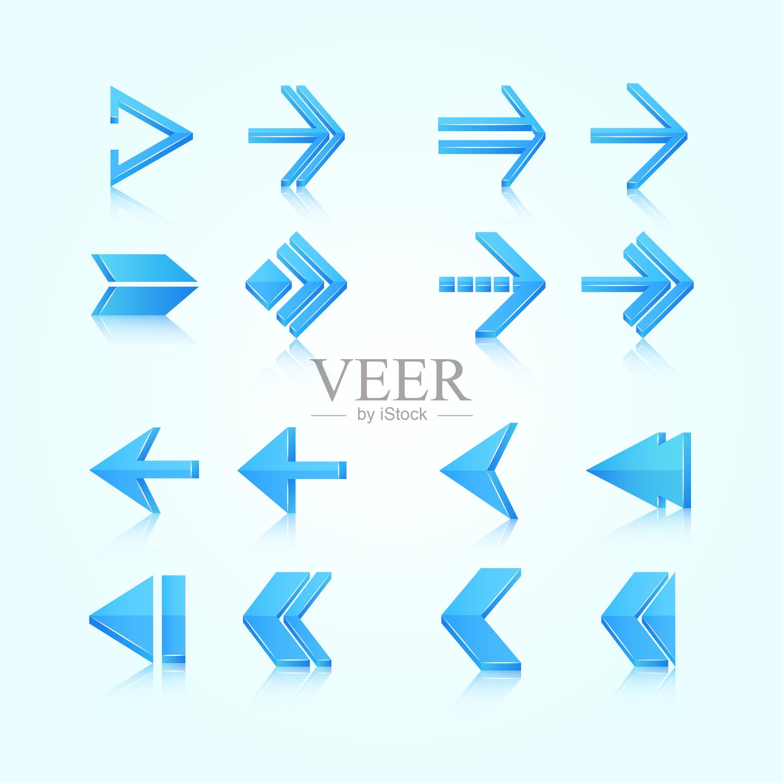 蓝色箭头符号象形图标，设置隔离矢量插图插画图片素材