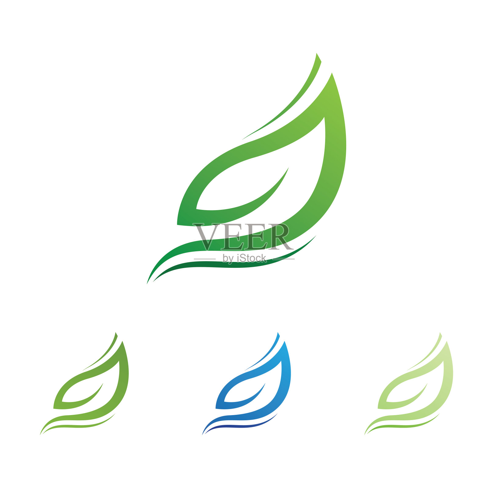 收集四个绿叶和漩涡环保标志。插画图片素材