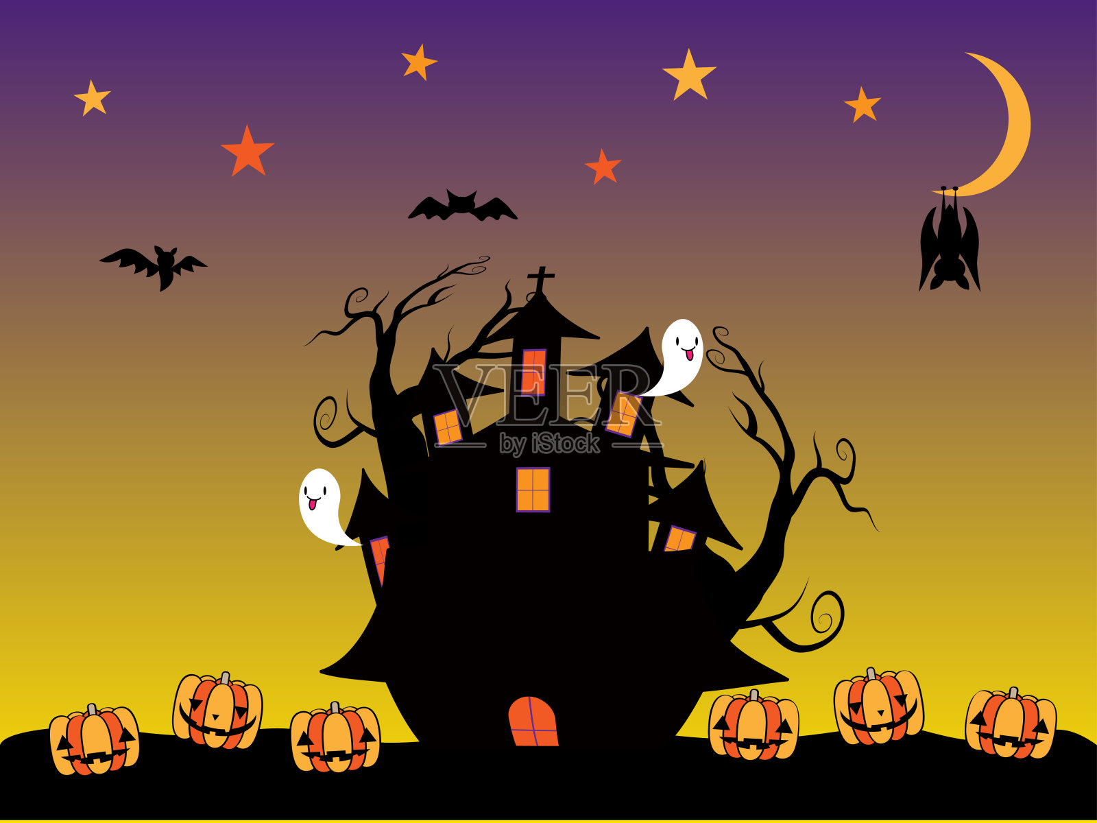 鬼屋万圣节快乐插画图片素材