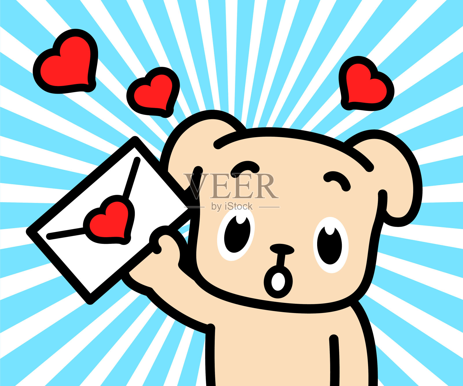 可爱小狗高兴地举着情书插画图片素材