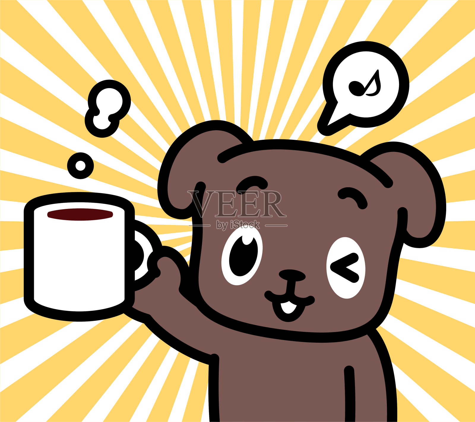 可爱的小狗举着一杯咖啡打招呼插画图片素材