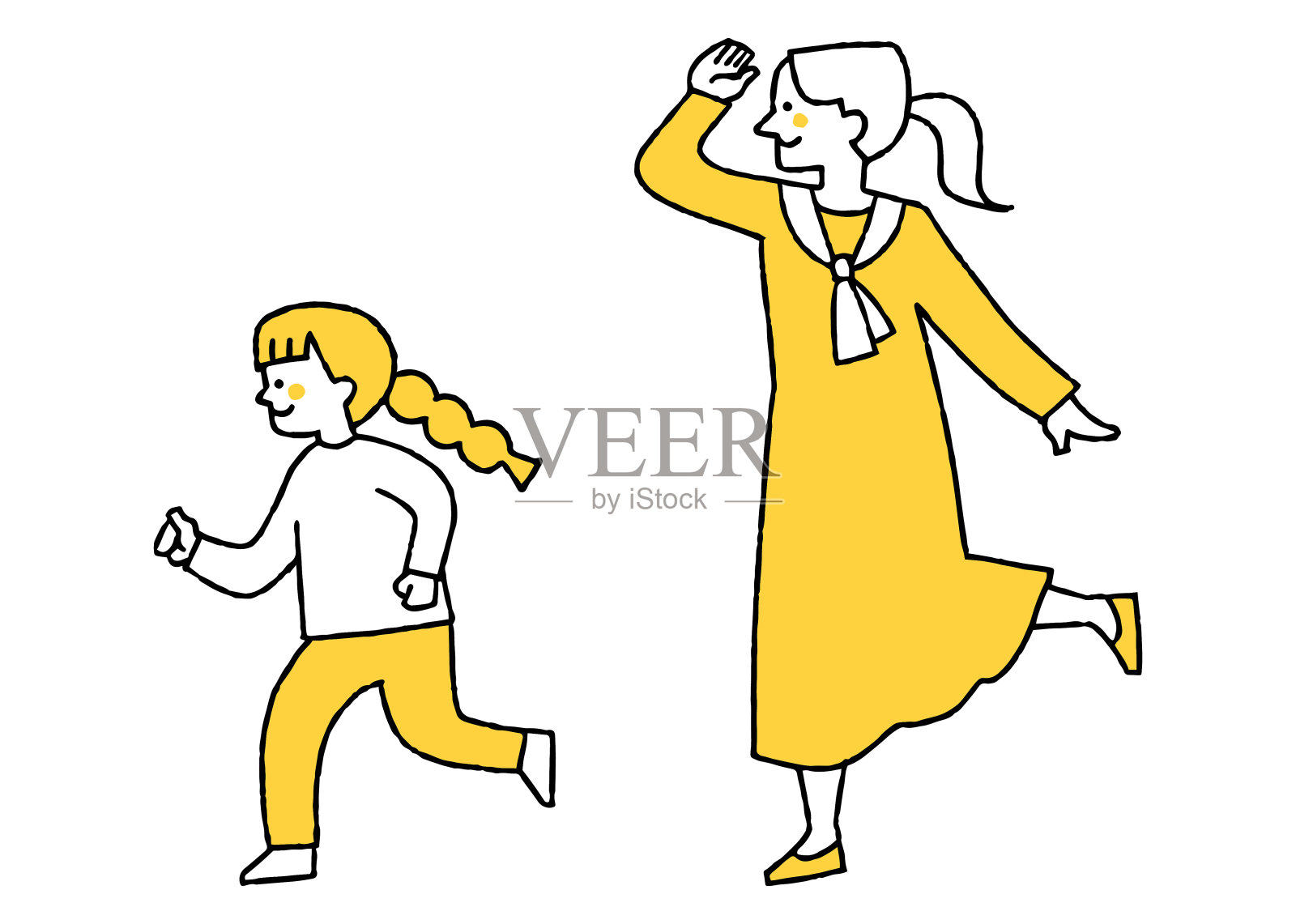 母亲在追赶她的女儿插画图片素材