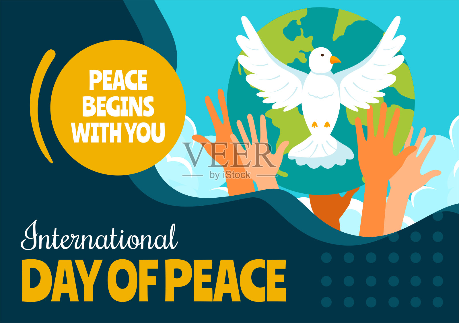 国际和平日社交媒体背景平面卡通手绘模板插图插画图片素材