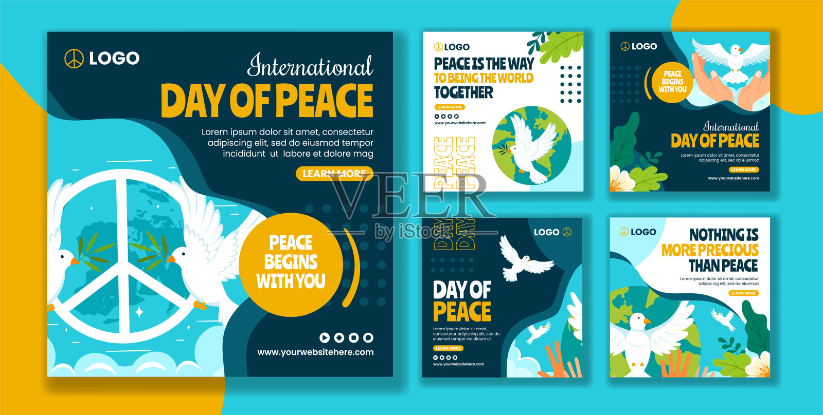 国际和平日社交媒体帖子平面卡通手绘模板背景插图插画图片素材