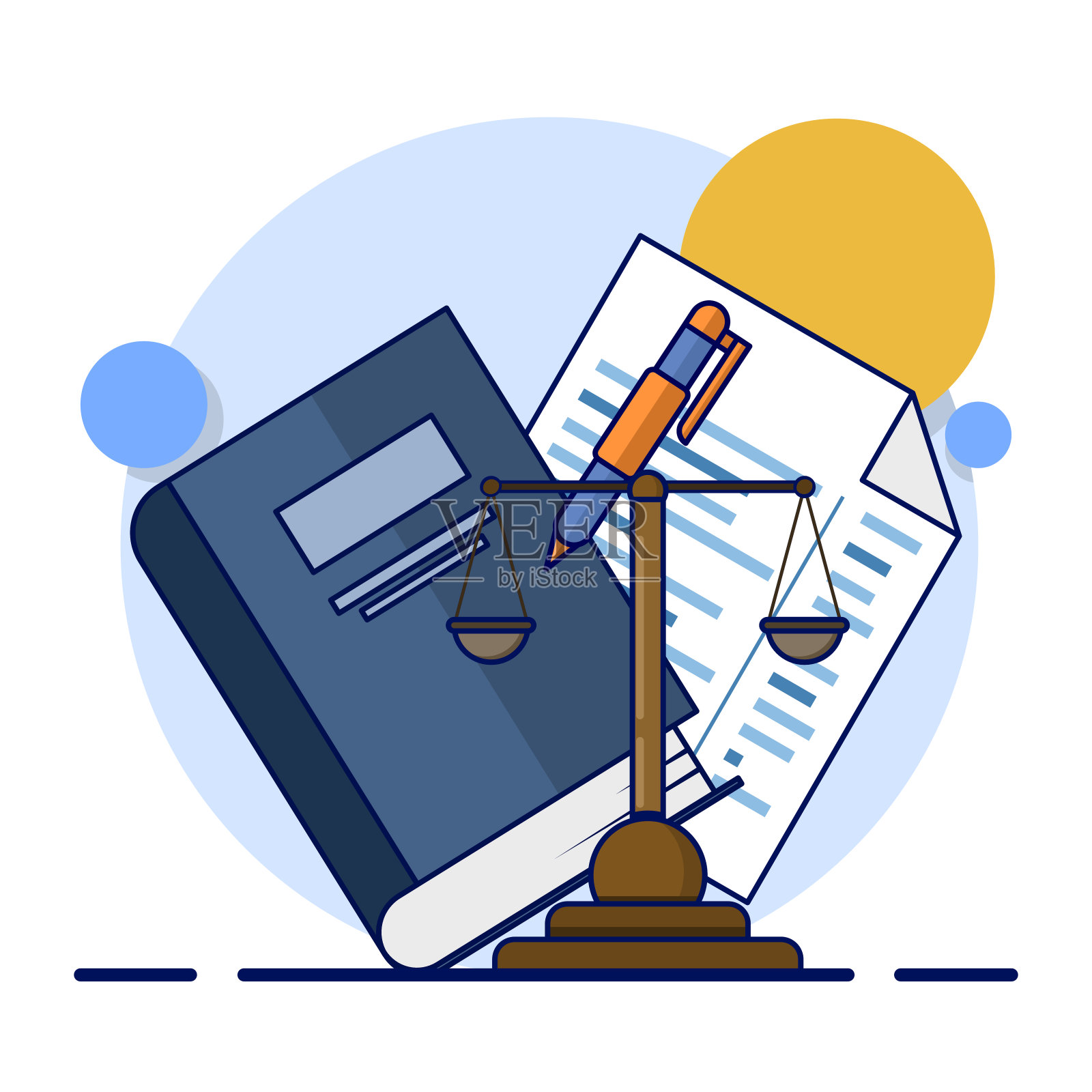 带有司法天平的纸质文件。倡导元素概念设计。法律与司法，法律咨询，司法，咨询，律师事务所及法律服务理念，律师顾问。矢量插图。插画图片素材