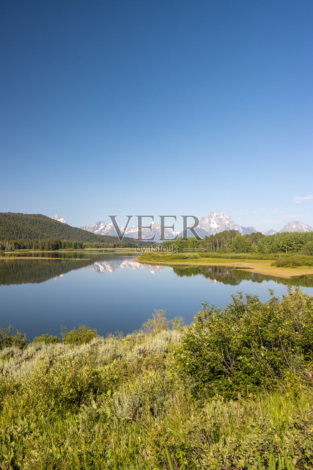 怀俄明州提顿县大提顿国家公园内蛇河上的牛轭弯照片摄影图片