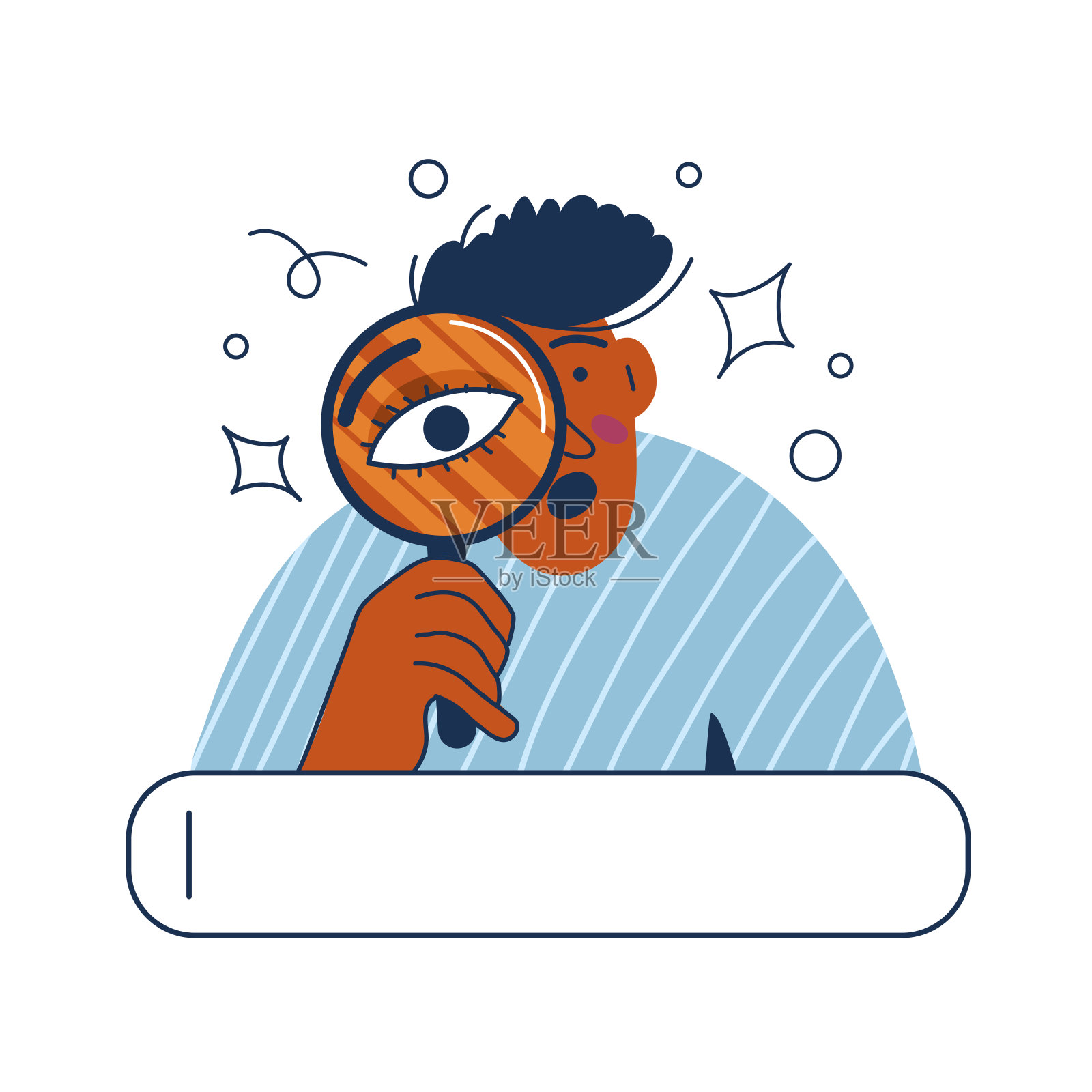 年轻人在搜索栏上通过放大镜看东西。在浏览器中搜索，查找，网上冲浪插画图片素材