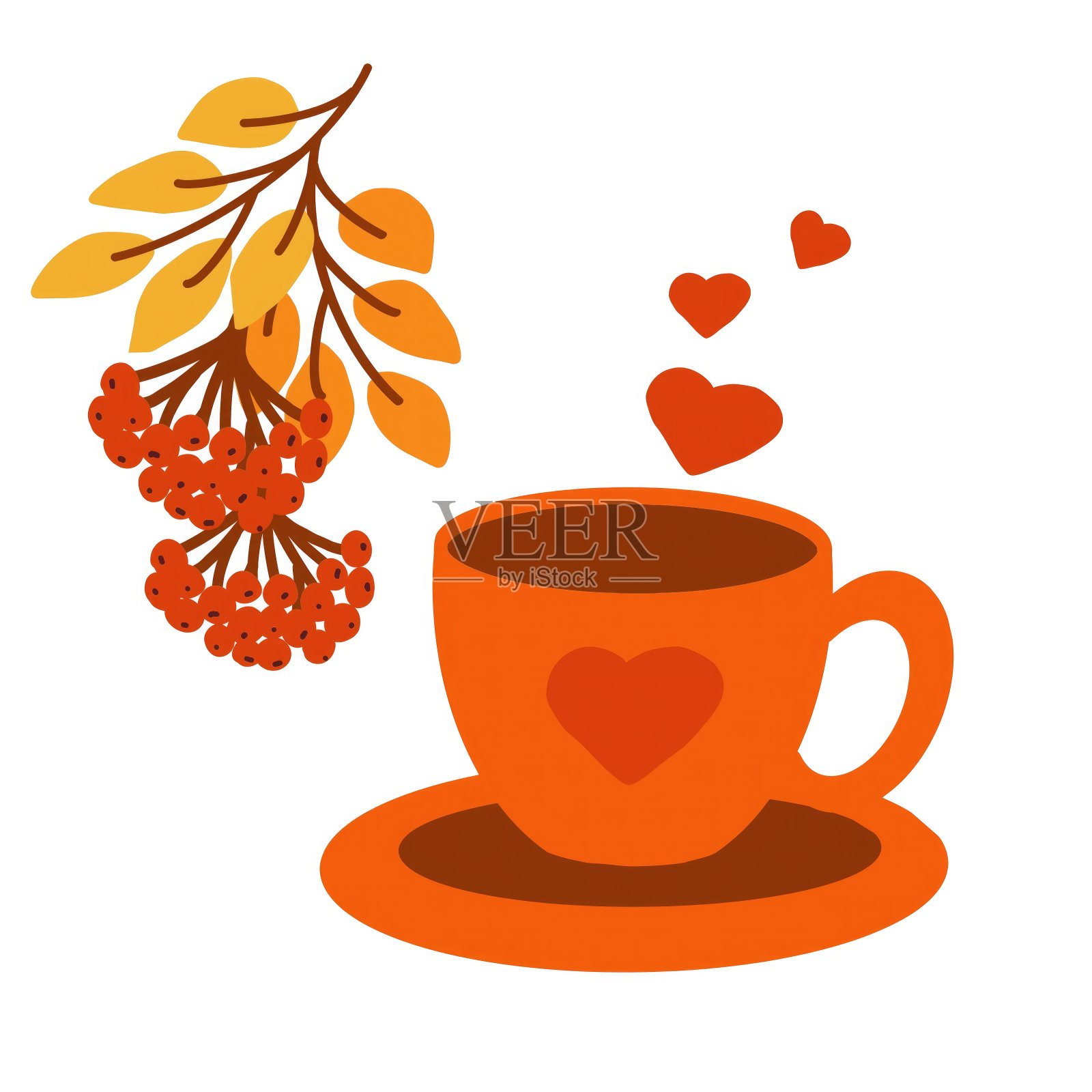 秋杯和树枝图形舒适艺术插画图片素材