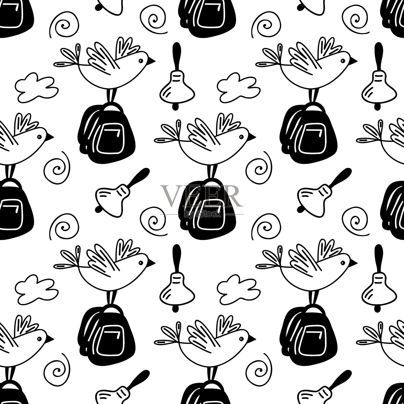 可爱的矢量无缝图案学校时间设计。插画图片素材