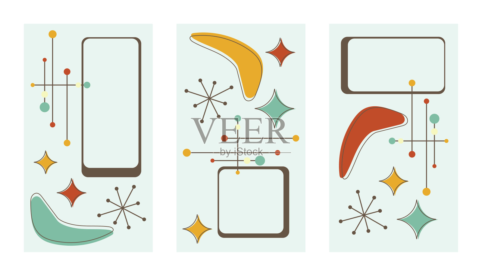 卡片集在一个现代复古的设计。文本的自由空间。模板邀请，问候，社交媒体帖子和广告。插画图片素材