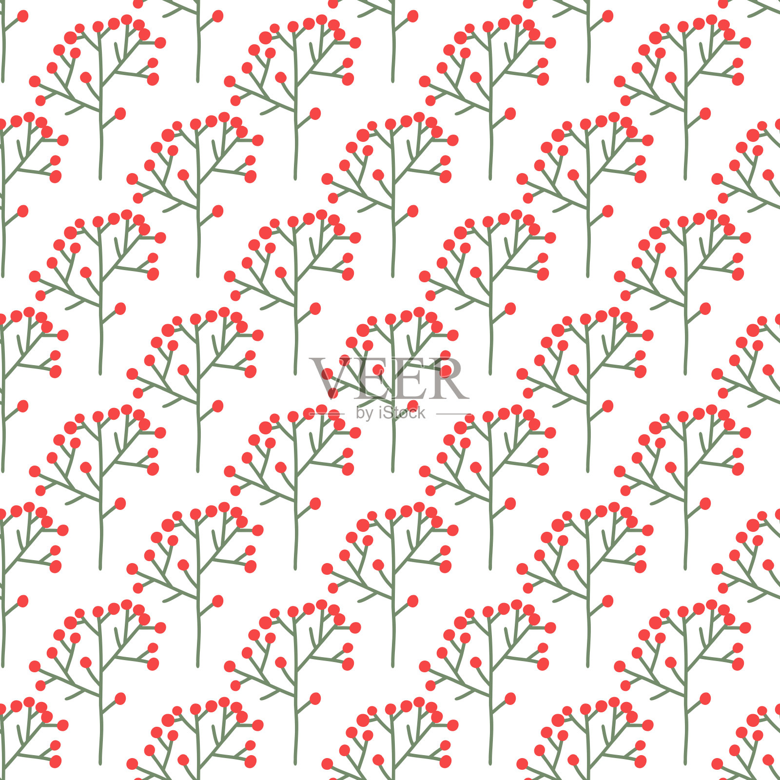 无缝圣诞图案与冬季绿色植物和红色浆果。矢量插图。插画图片素材