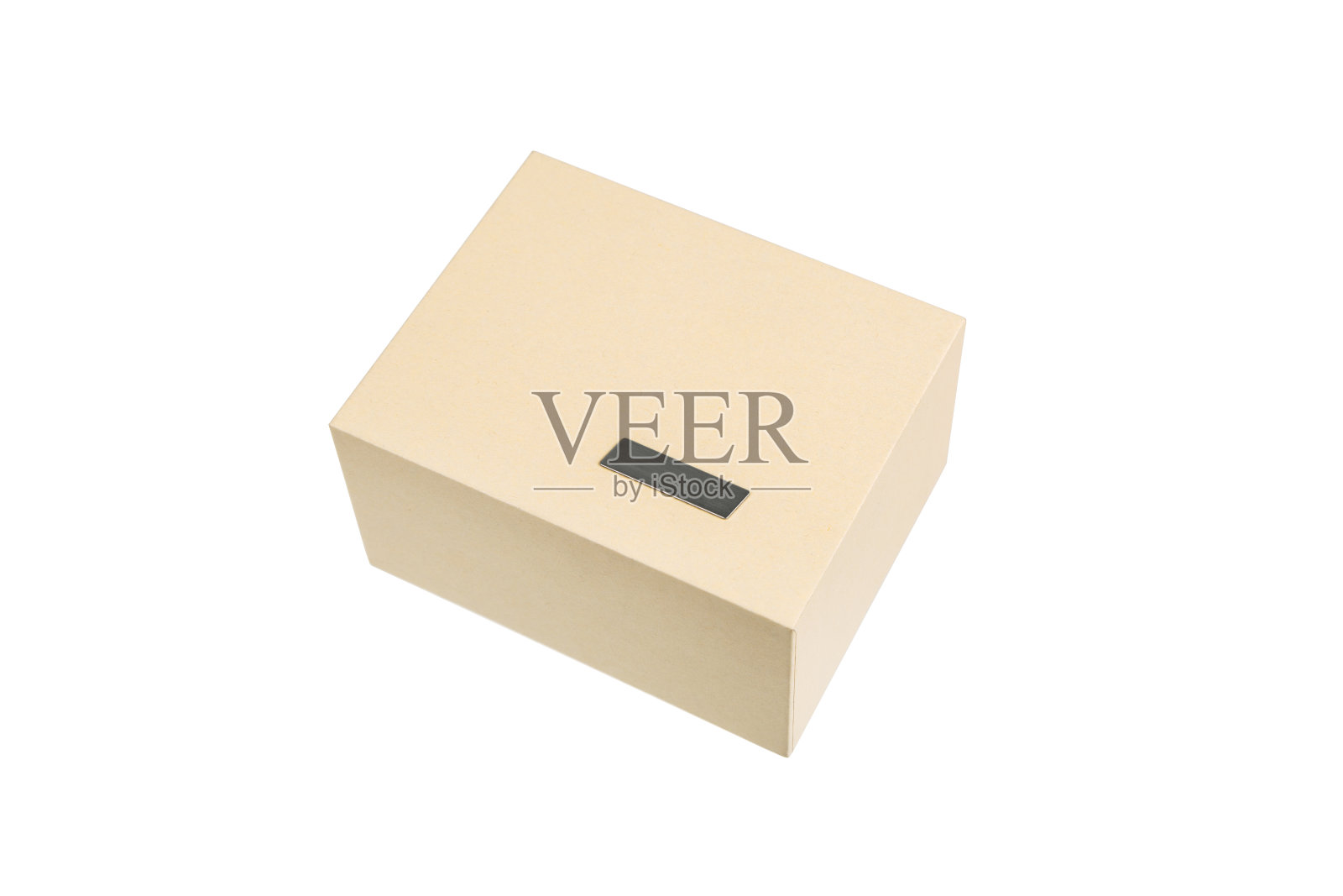 简单但高品质的纸板箱。有金属标签的礼品包装。隔离在白色背景上。照片摄影图片